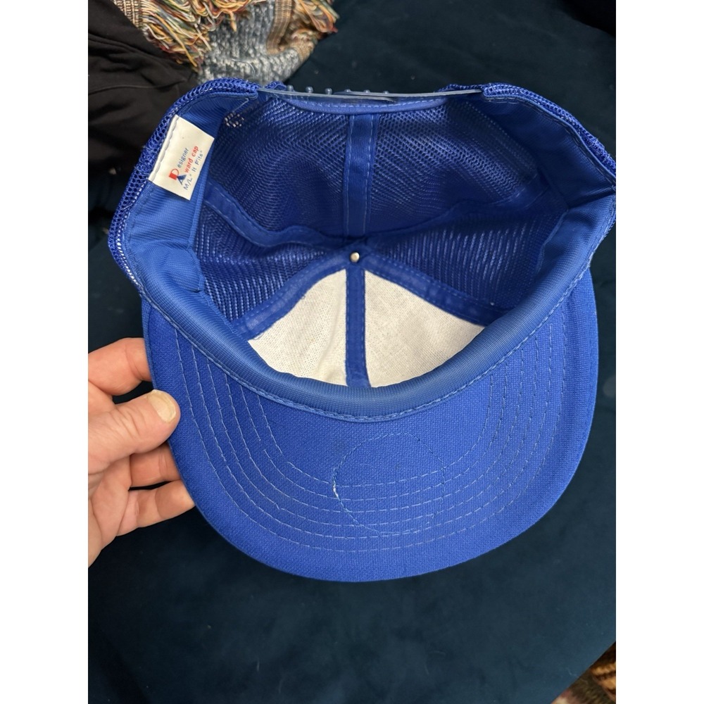 Vintage 80s Middle Finger Hat 3D Plush Blue Trucker Snapback Designer Award - Picture 4 of 12